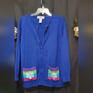 Tiara International SZ 14/16  Christmas/Winter zip up Sweater with snowflakes